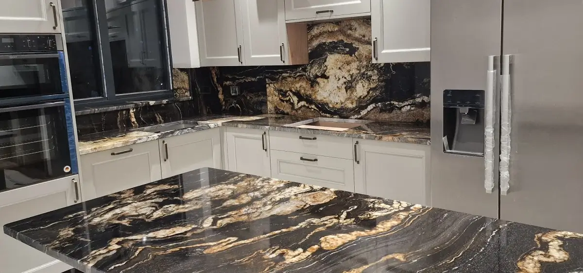 Granite kitchen worktop with natural stone pattern