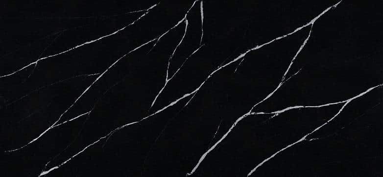 black marquina quartz kitchen worktop with striking white veining
